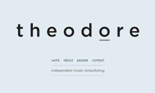 Pastel coloured homepage of simple website for Theodore music licensing.
