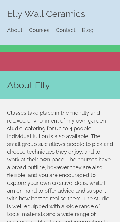 Screenshot of Elly Wall Ceramics website as it appears on a mobile device.