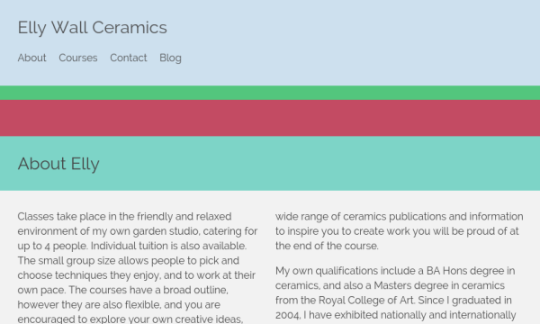 Screenshot of Elly Wall Ceramics website as it appears on a desktop screen.
