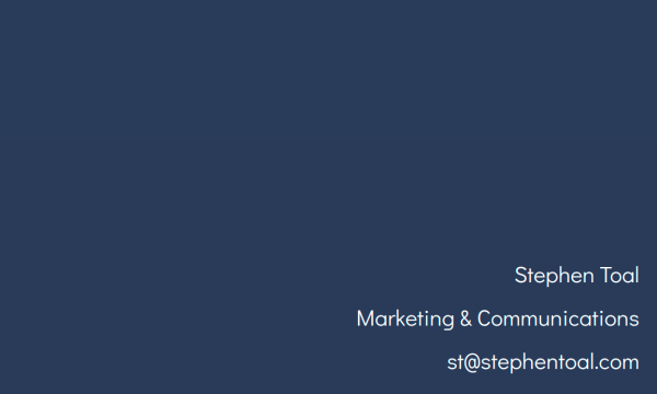 homepage of Stephen Toal with a dark blue background and bit of white type.