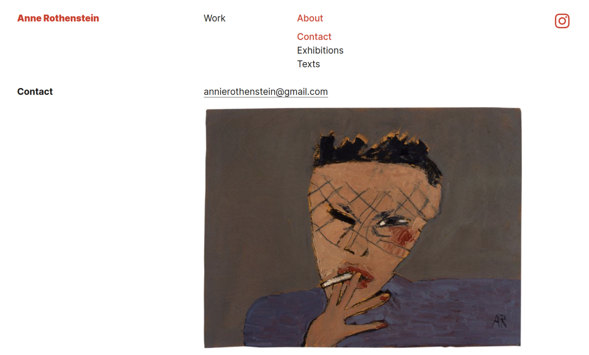 website screenshot: Anne Rothenstein, painting of woman smoking.