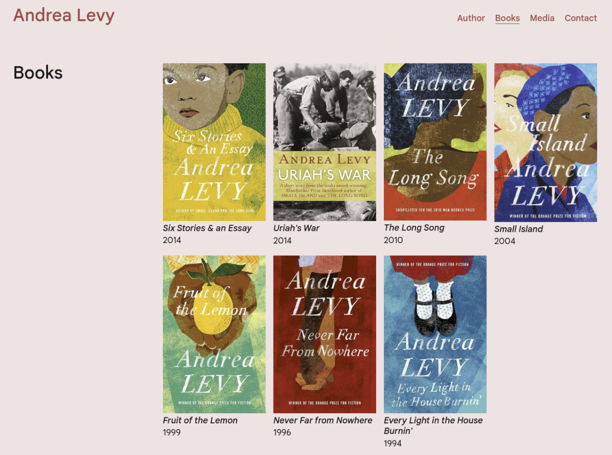 screenshot of website showing seven book covers.