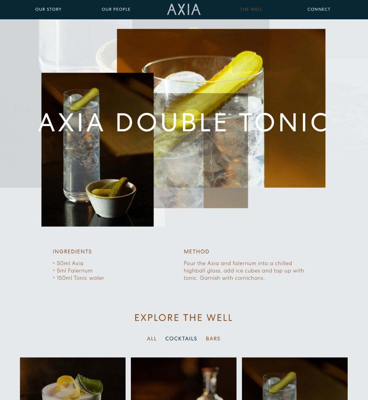 recipe for Axia spirit double tonic drink..