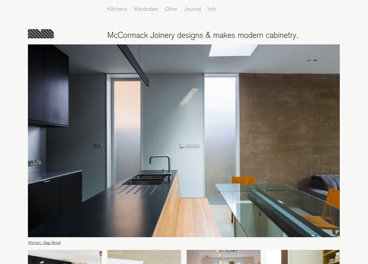 Screenshot of McCormack Joinery's homepage.
