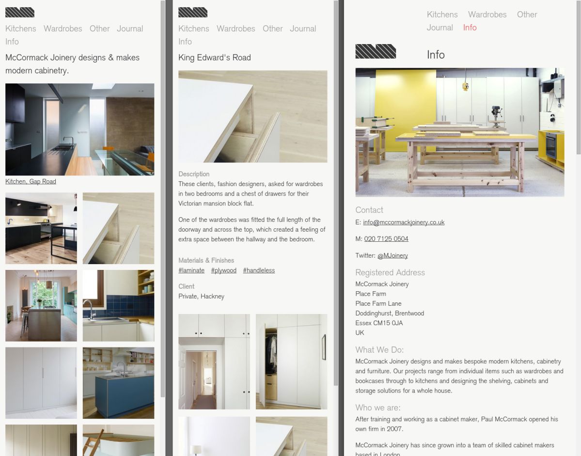 Screenshot of McCormack Joinery's website as it appears on different screen sizes.