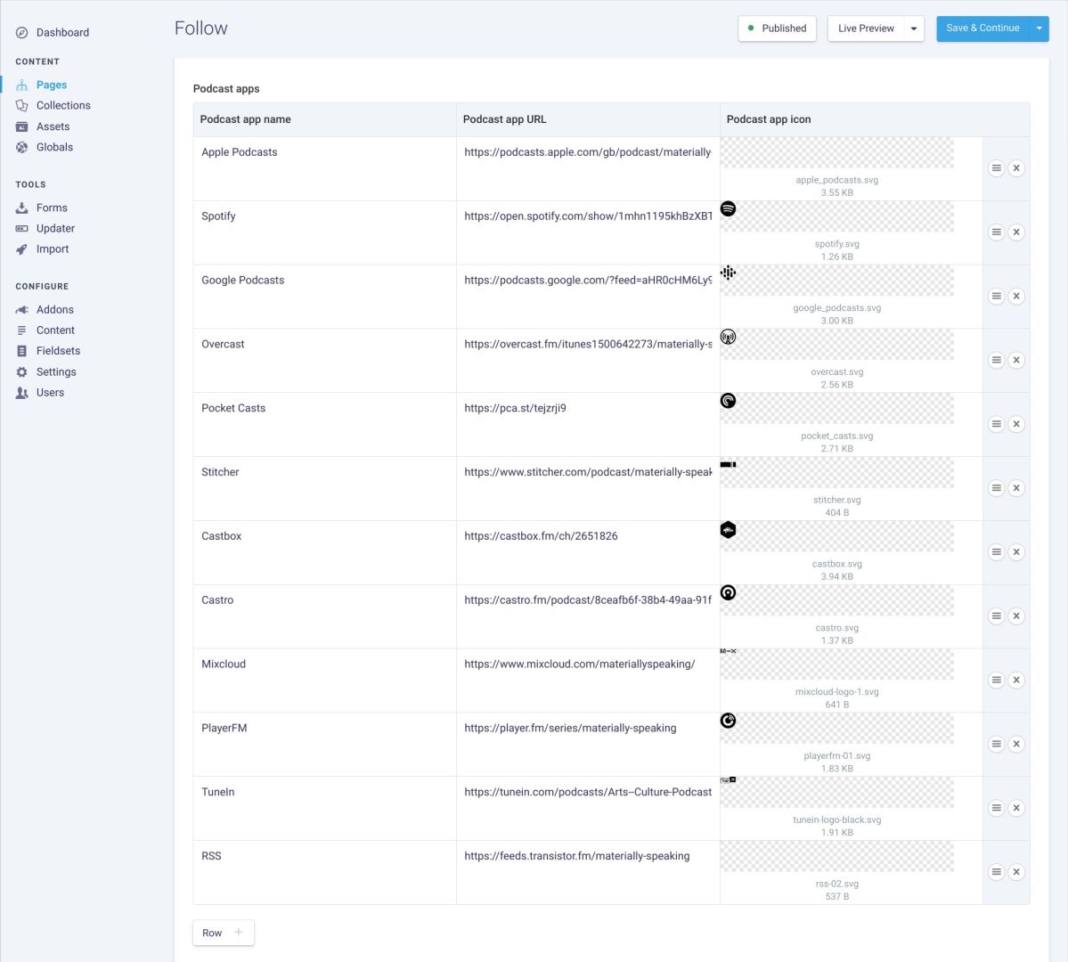 control panel of website CMS. screenshot..