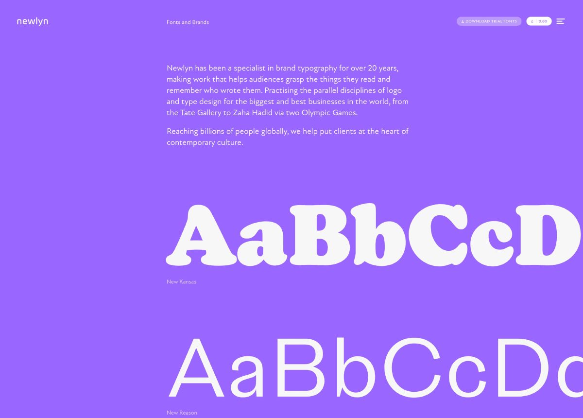 bright purple website showing fonts.