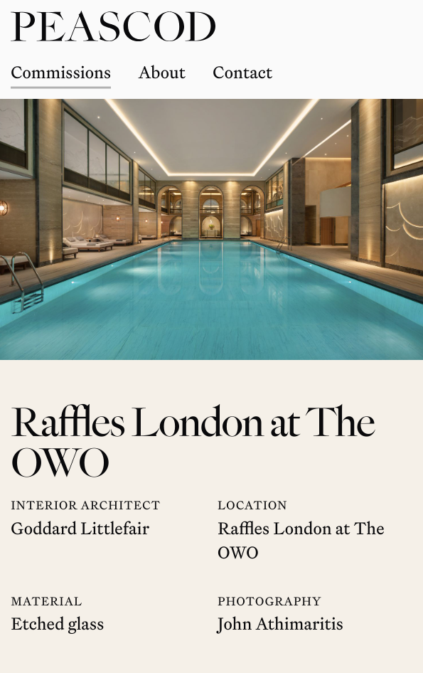 Screenshot of project on website of Raffles Old War Office hotel spa.