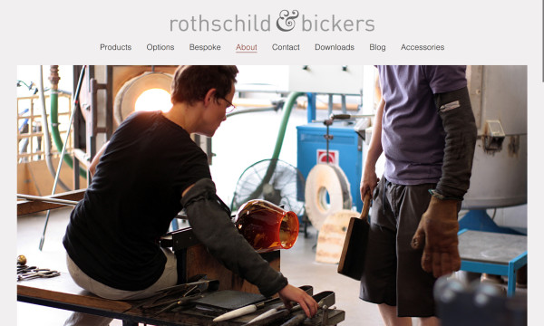 Screenshot of glassblowing studio Rothschild & Bickers' website showing a glass shade being made.
