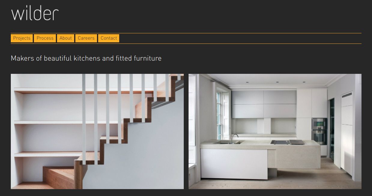 Website screenshot of kitchen & furniture maker Wildercreative.
