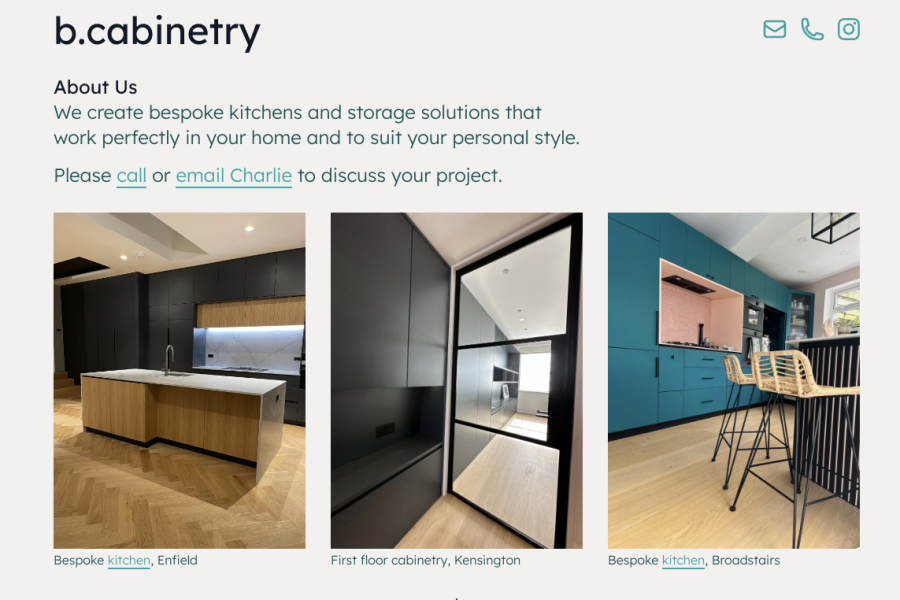 Homepage of cabinet maker Charlie Bingham with some examples of his work.