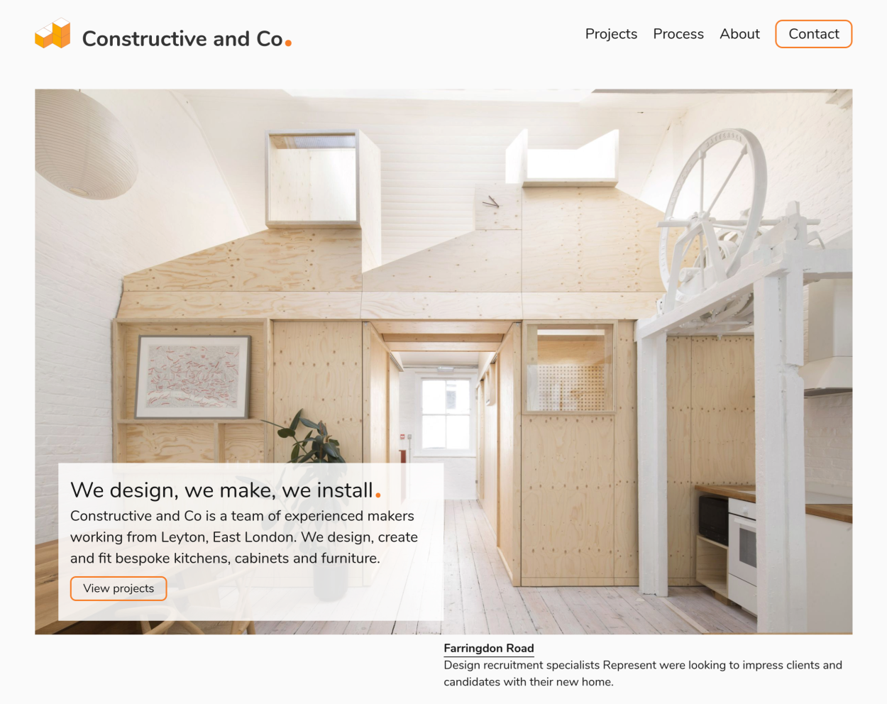 screenshot of furniture maker's website.