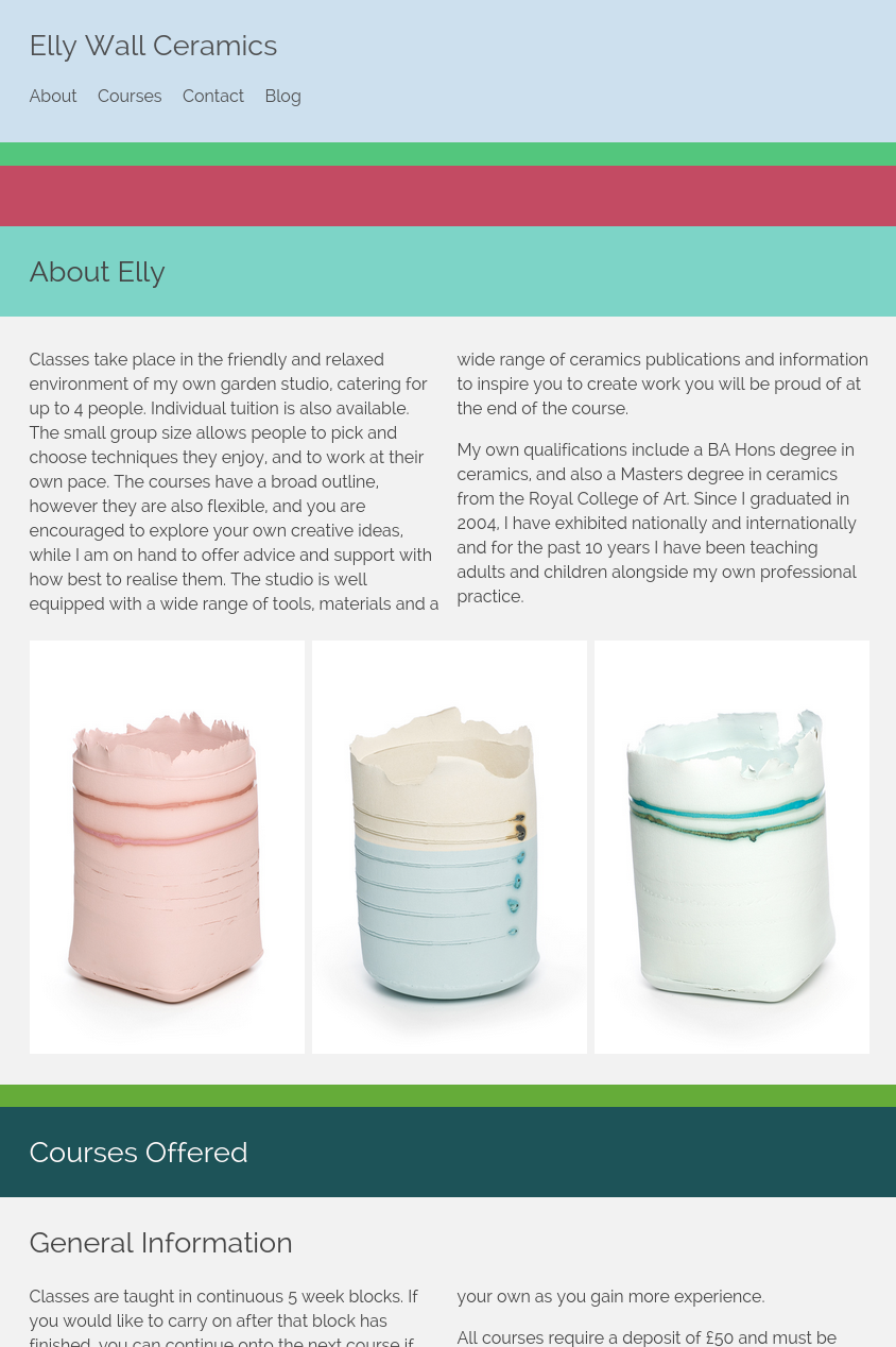 Colourful website of Elly Wall Ceramics.