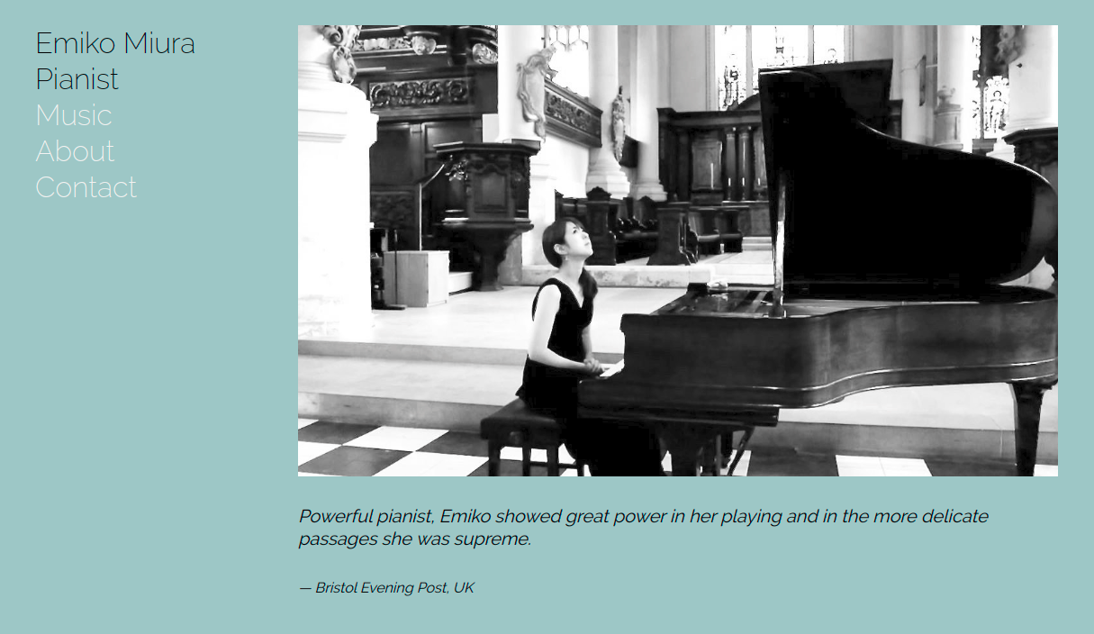 Screenshot of website of pianist Emiko Miura.