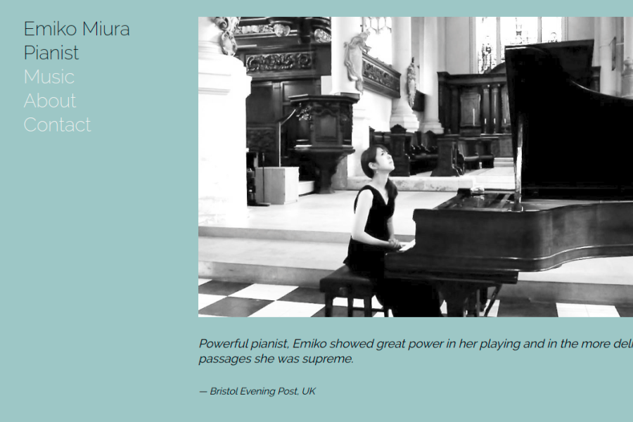 Screenshot of website of pianist Emiko Miura.