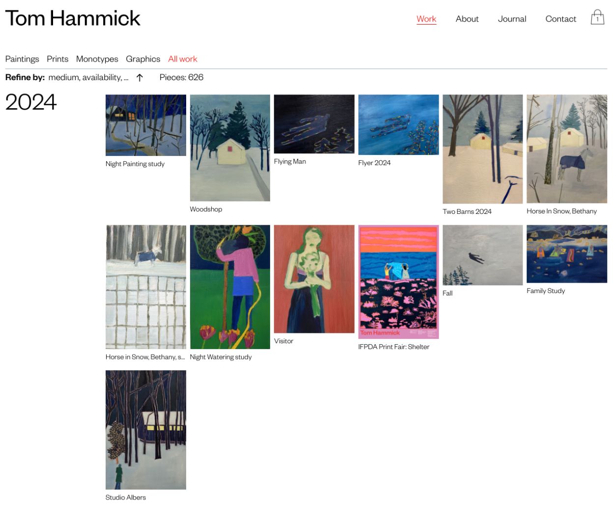 Artist website showing body of work from 2024.