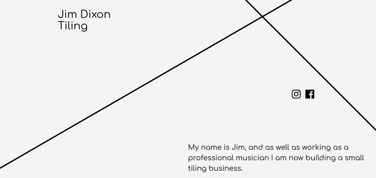 Website for tiler & musician Jim Dixon, graphic diagonal lines.