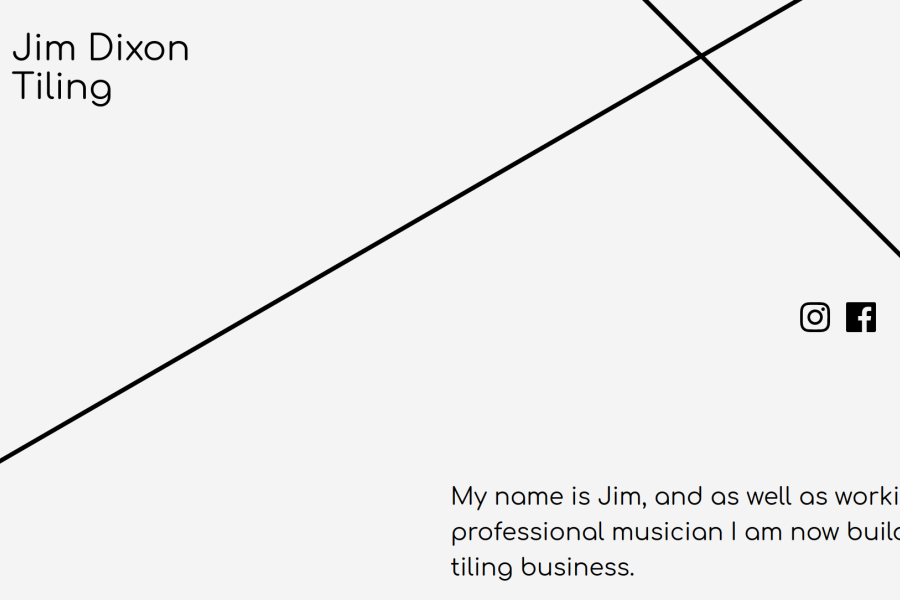 Website for tiler & musician Jim Dixon, graphic diagonal lines.