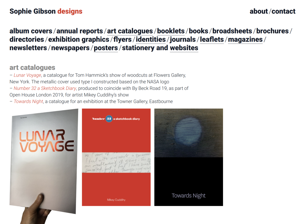 Website of graphic designer Sophie Gibson.