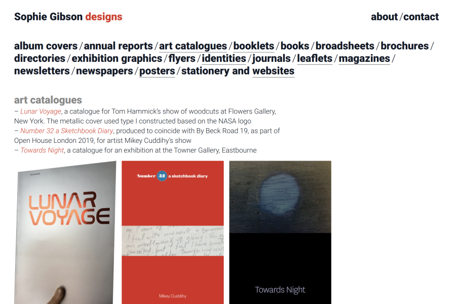 Website of graphic designer Sophie Gibson.