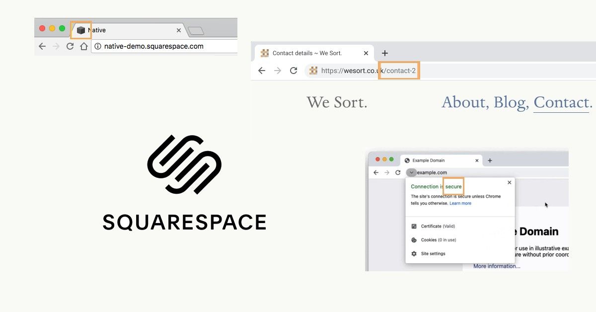 Screenshots displaying some common mistakes when configuring a Squarespace website.