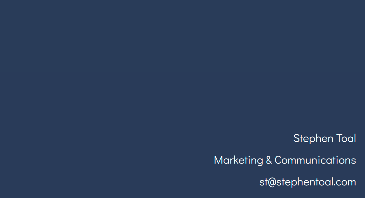 Simple dark blue website of Stephen Toal.