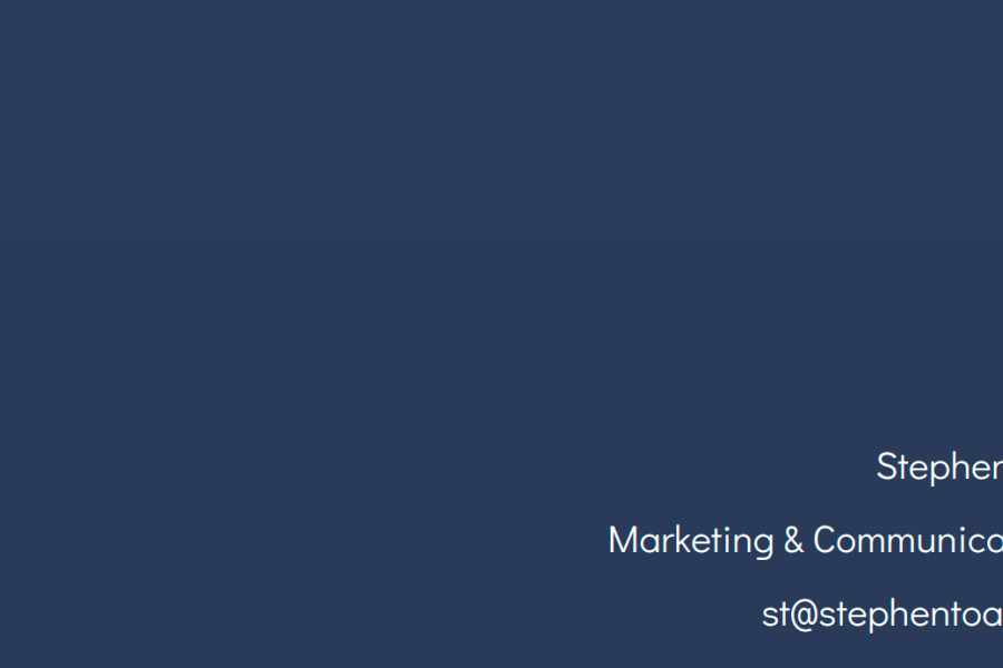 Simple dark blue website of Stephen Toal.